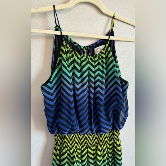 Sweet Storm Women’s Green Blue Chevron Spaghetti Strap Maxi Dress Size L - Picture 2 of 8
